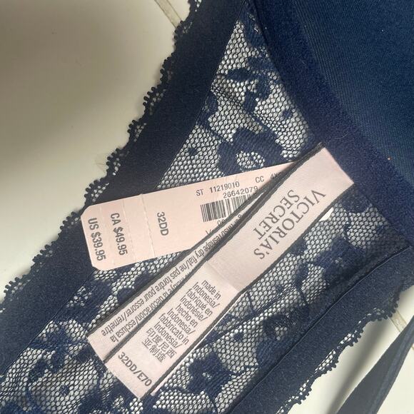 Victorias Secret Navy Lace Racerback Front Close Bra Size 32DD Demi NEW - Picture 6 of 7